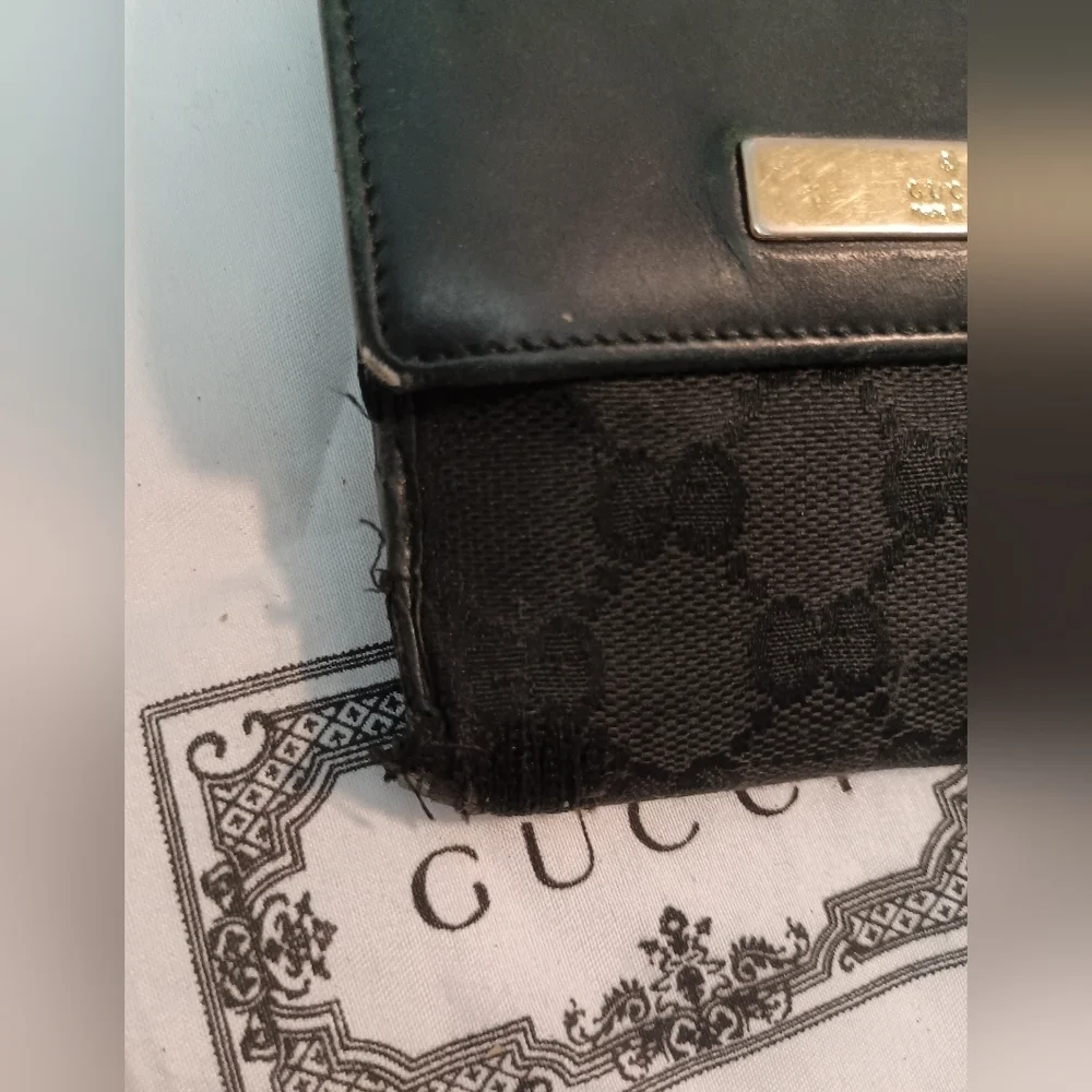 GUCCI W Hook Wallet GG Canvas Canvas x Leather Authentic